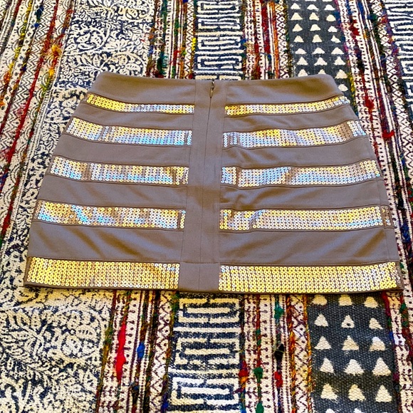 3 For $25! Beige and Gold Sequins Mini Skirt - Picture 2 of 3